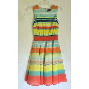 Ted Baker London Dress Womens 00 Multicolor Stripe Sleeveless Fit and Flare